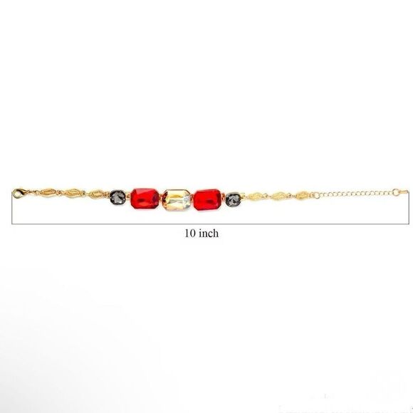 Multi Color Glass Gold Adjustable Bracelet New - Picture 4 of 4